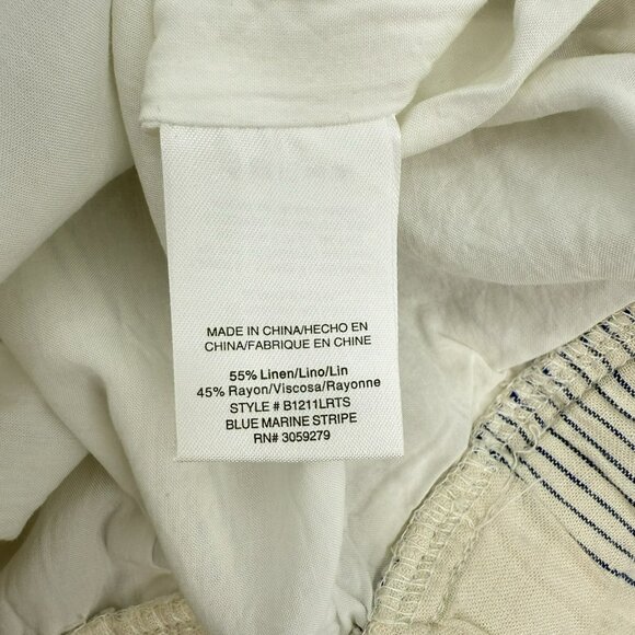 Thread & Supply Cream Blue Stripe Linen Blend Shorts Elastic Waist Coastal Sz‎ M - Picture 7 of 7